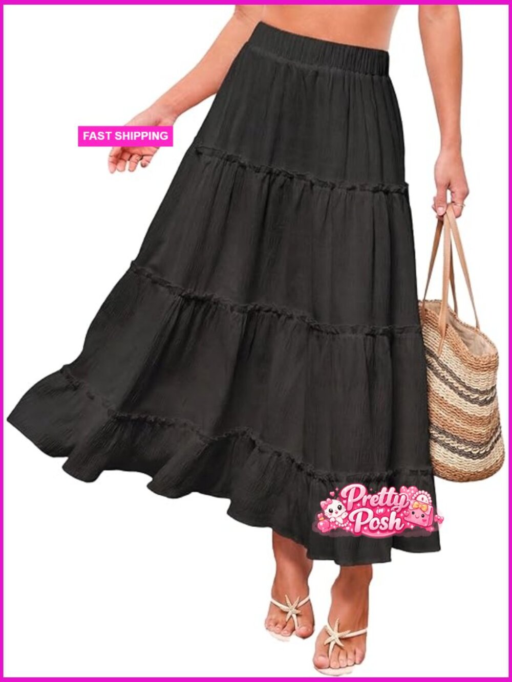Maxi Skirt High Waisted Flowy Long Skirt Summer Casual Pleated Beach